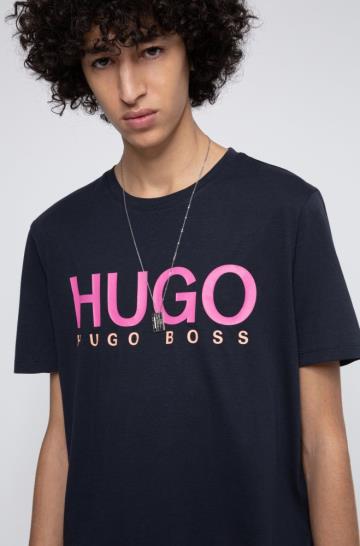 Koszulki HUGO Logo Print Ciemny Niebieskie Męskie (Pl33871)